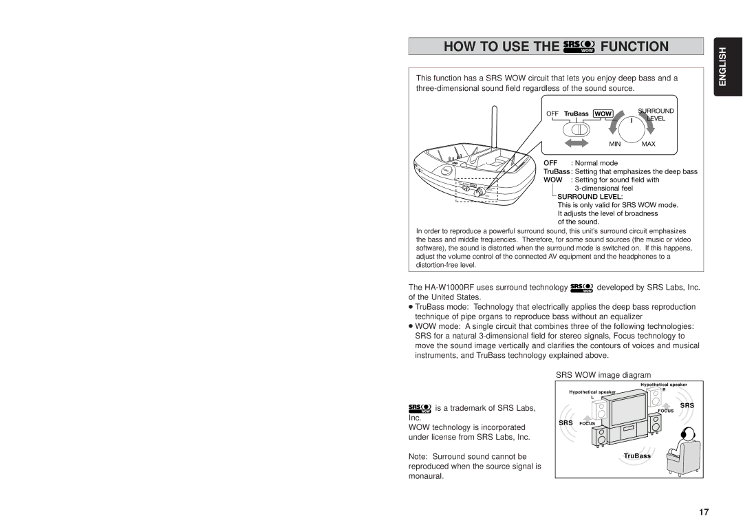 JVC HA-W1000RF-J/C manual HOW to USE the Function, Surround Level 