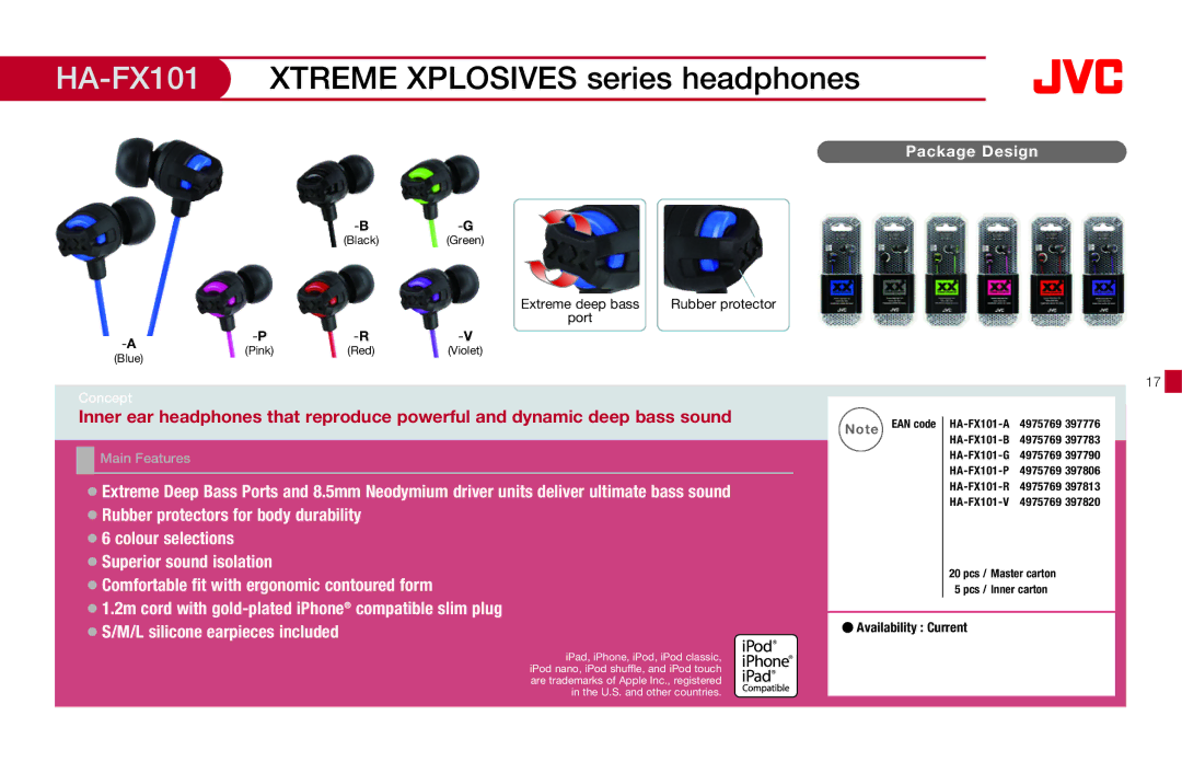 JVC HAFX40R manual HA-FX101XTREME Xplosives series headphones 