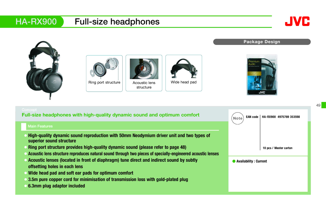 JVC HAFX40R manual HA-RX900Full-size headphones 