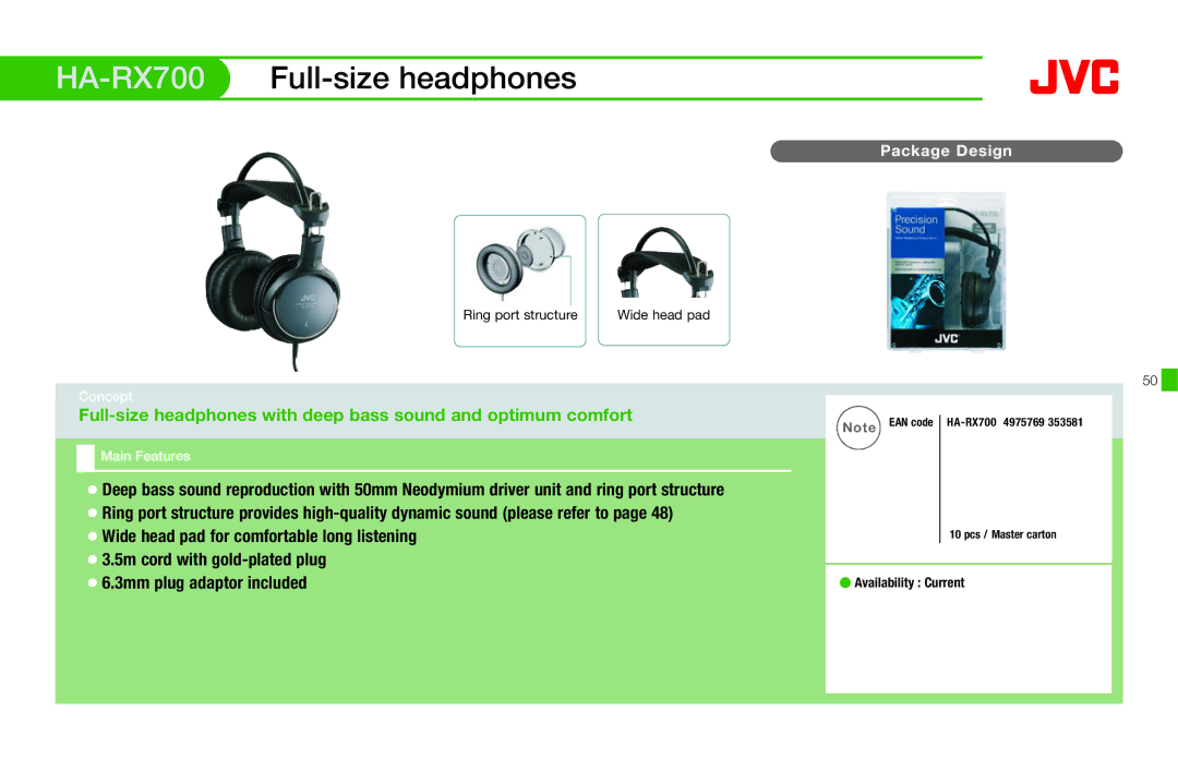 JVC HAFX40R manual HA-RX700Full-size headphones 