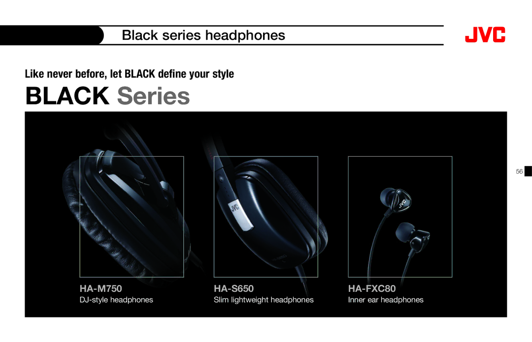 JVC HAFX40R manual Black Series, Black series headphones 