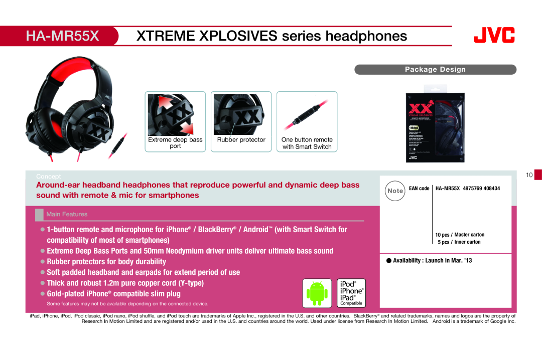 JVC HAFX40R manual HA-MR55X, XTREME XPLOSIVES series headphones, Package Design, Extreme deep bass, Rubber protector, port 