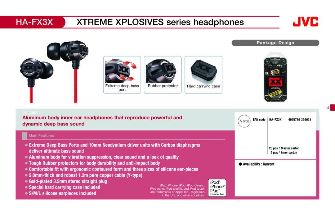 JVC HAFX40R manual HA-FX3X, XTREME XPLOSIVES series headphones 