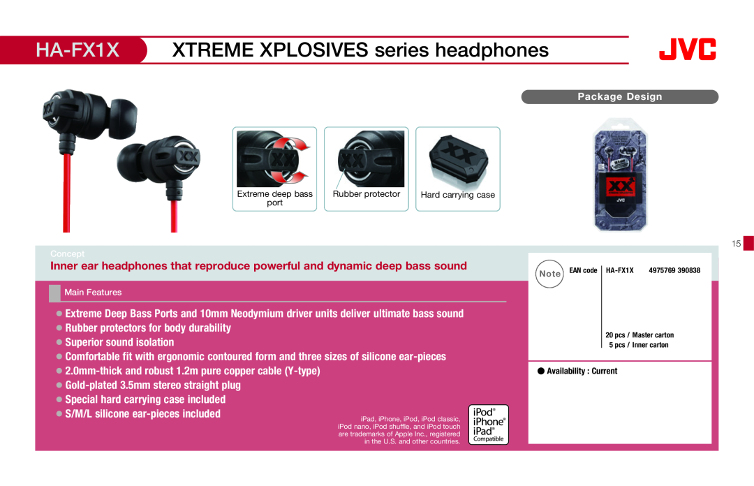 JVC HAFX40R manual HA-FX1X, XTREME XPLOSIVES series headphones 