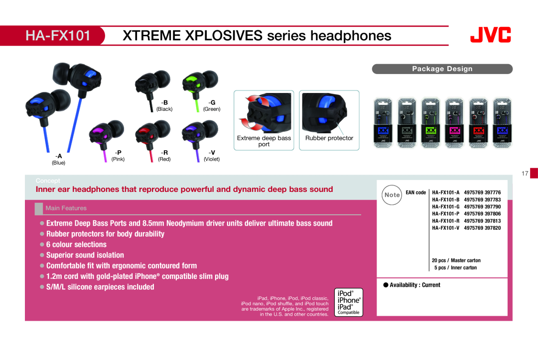 JVC HAFX40R manual HA-FX101 XTREME XPLOSIVES series headphones, Package Design 