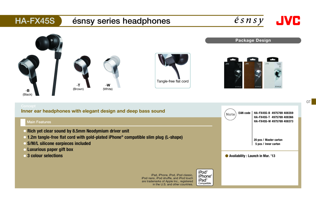 JVC HAFX40R manual HA-FX45S, ésnsy series headphones 