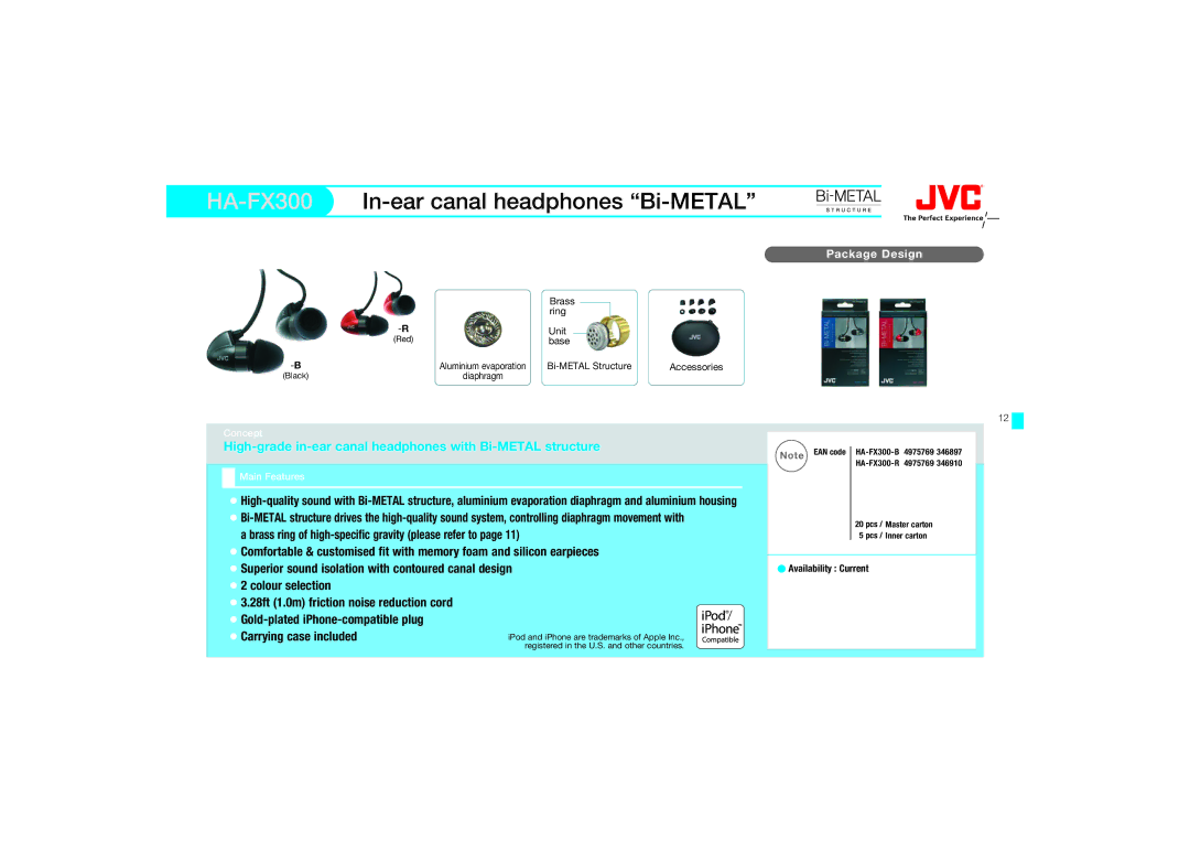 JVC HAFX67R, HA-FX67 HA-FX300In-ear canal headphones Bi-METAL, High-grade in-ear canal headphones with Bi-METAL structure 