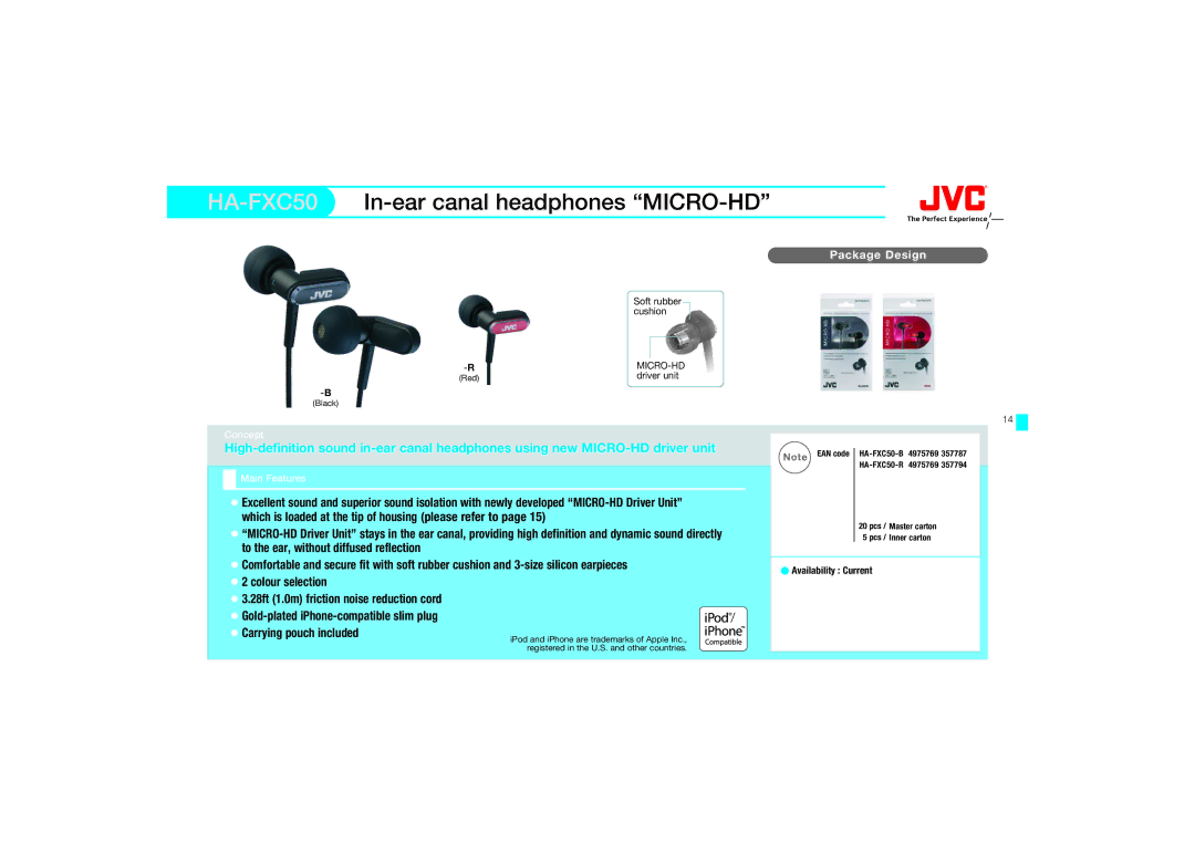 JVC HAFX67R, HA-FX67 manual HA-FXC50, In-ear canal headphones MICRO-HD 