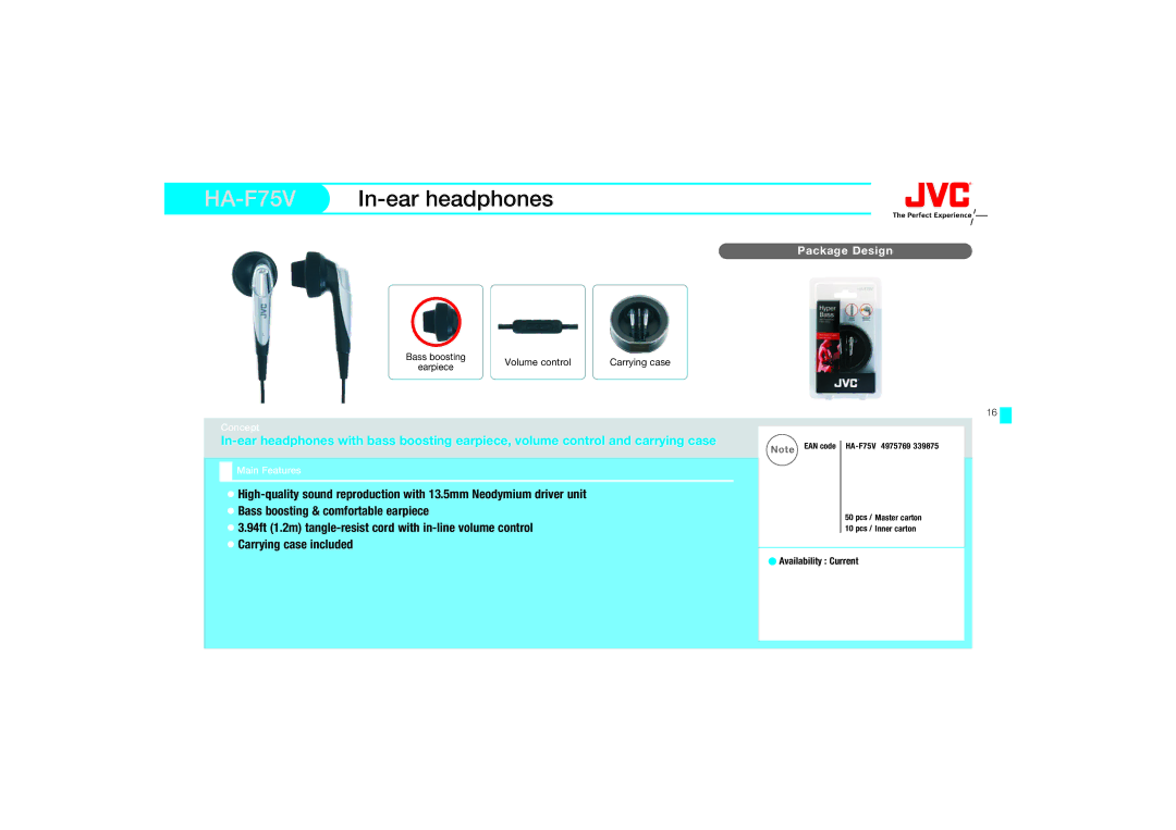 JVC HAFX67R, HA-FX67 manual HA-F75VIn-ear headphones 