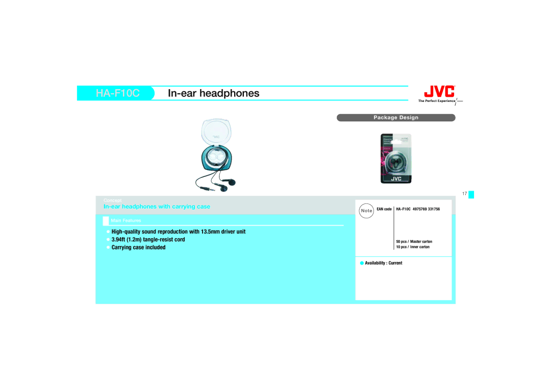 JVC HA-FX67, HAFX67R manual HA-F10CIn-ear headphones, In-ear headphones with carrying case 