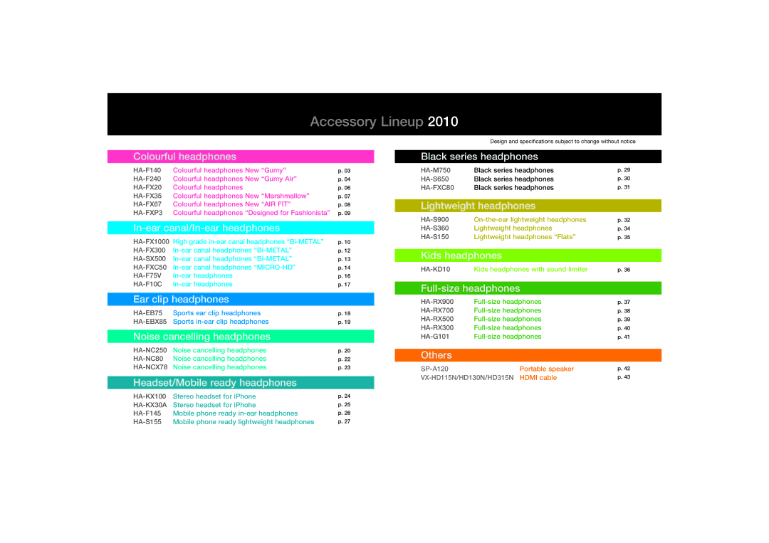 JVC HAFX67R, HA-FX67 manual Accessory Lineup 