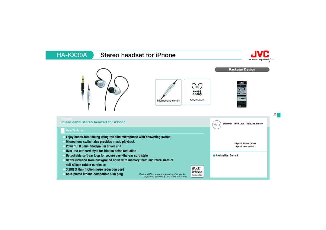 JVC HA-FX67, HAFX67R Microphone switch also provides music playback, Over-the-ear cord style for friction noise reduction 