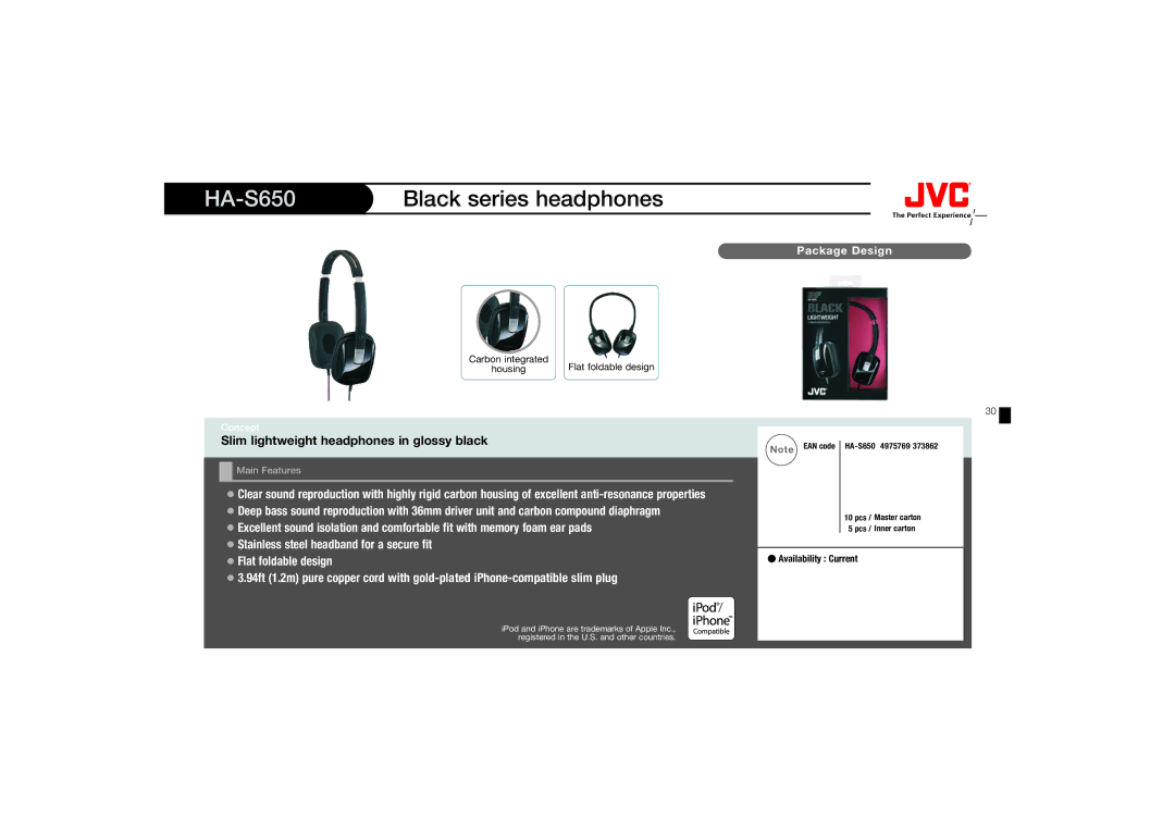 JVC HAFX67R, HA-FX67 manual HA-S650 Black series headphones 