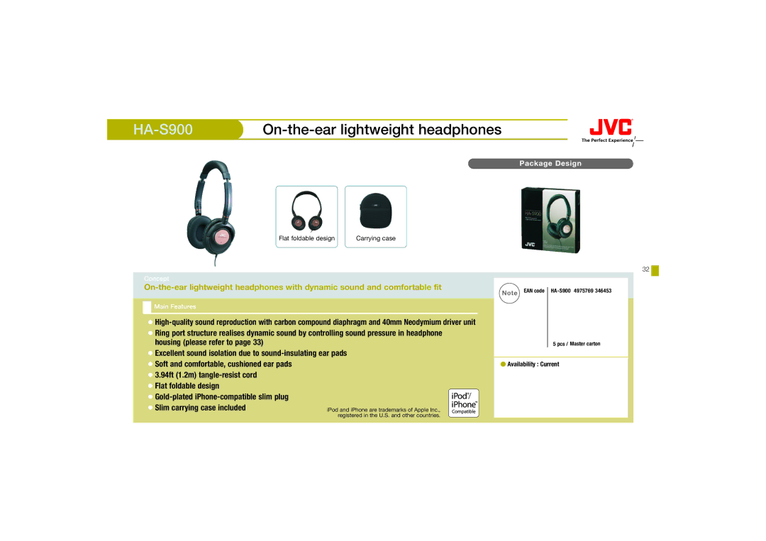 JVC HAFX67R, HA-FX67 manual HA-S900, On-the-ear lightweight headphones 