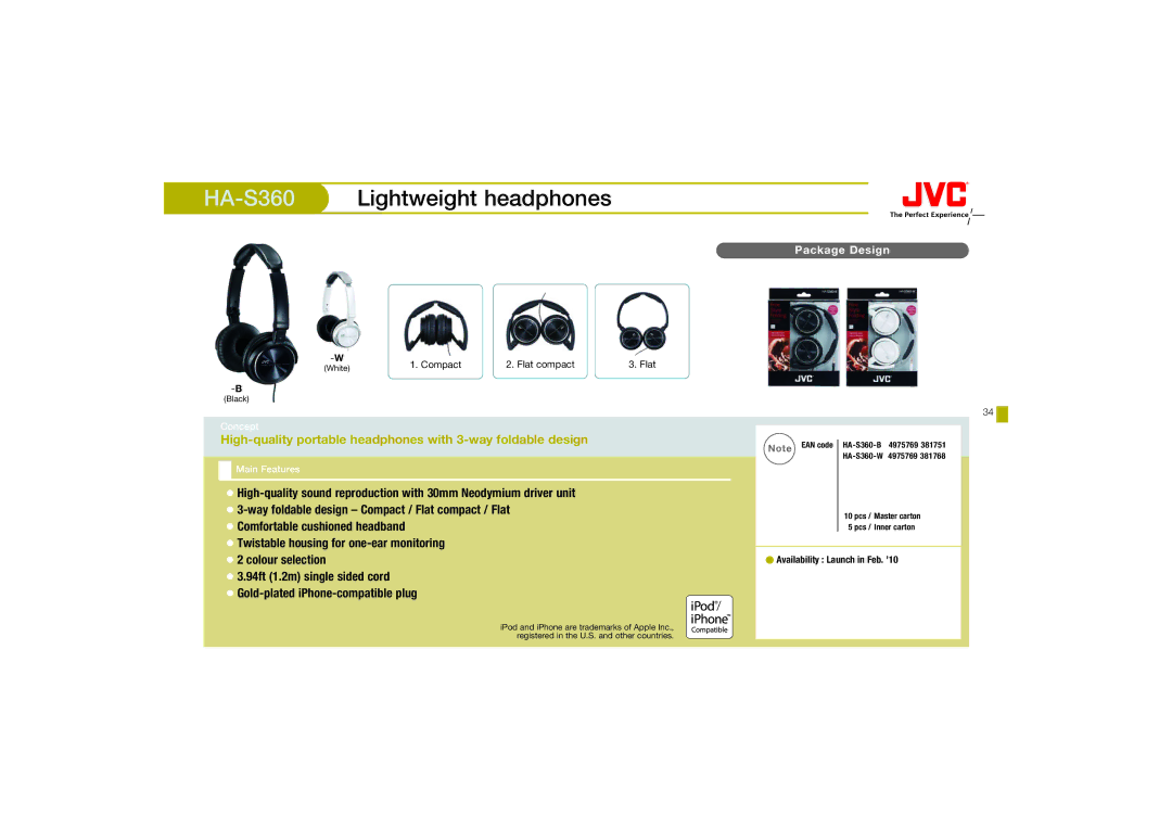 JVC HAFX67R, HA-FX67 manual HA-S360Lightweight headphones, High-quality portable headphones with 3-way foldable design 