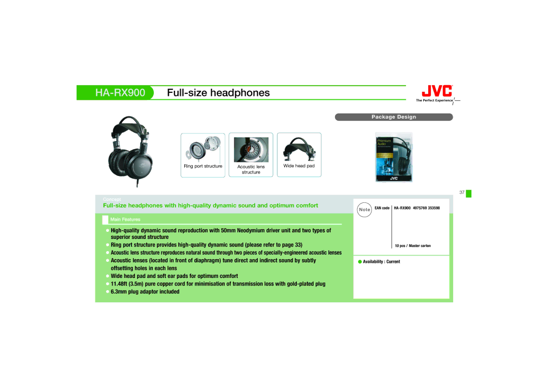 JVC HA-FX67, HAFX67R manual HA-RX900Full-size headphones 