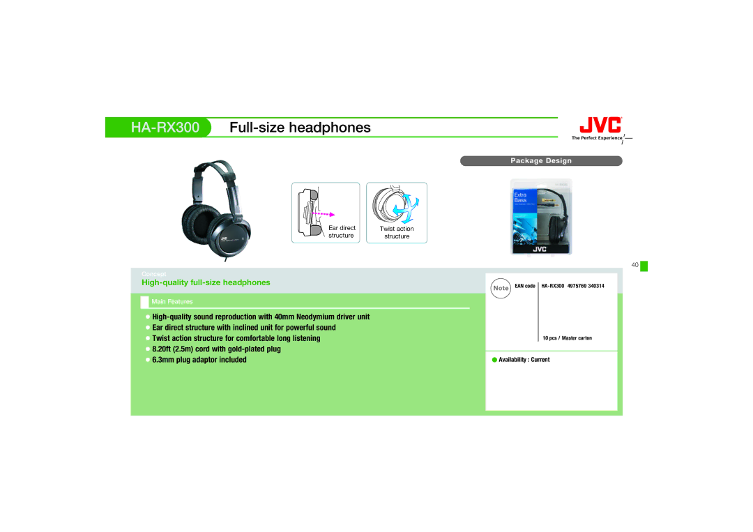 JVC HAFX67R, HA-FX67 manual HA-RX300Full-size headphones 