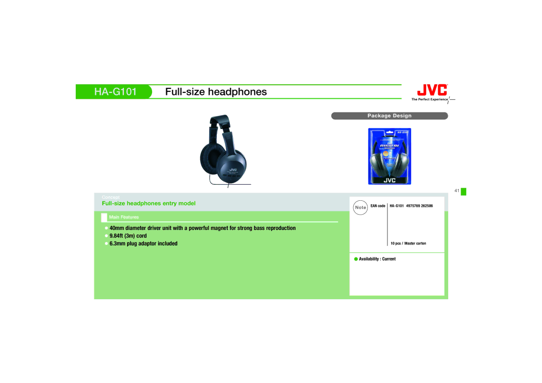 JVC HA-FX67, HAFX67R manual HA-G101Full-size headphones, Full-size headphones entry model 