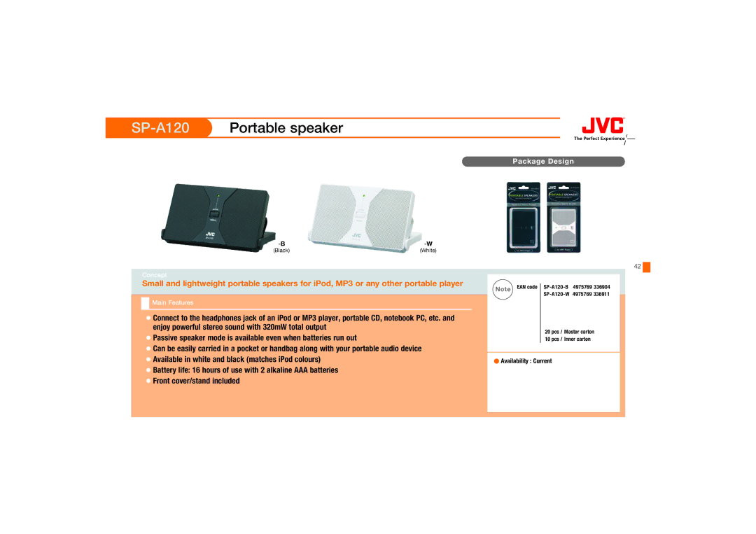 JVC HAFX67R, HA-FX67 manual SP-A120Portable speaker 