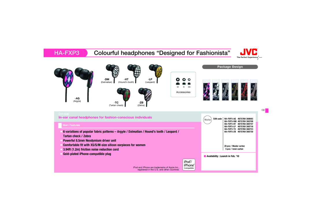 JVC HA-FX67, HAFX67R manual HA-FXP3Colourful headphones Designed for Fashionista, Tartan check / Zebra 