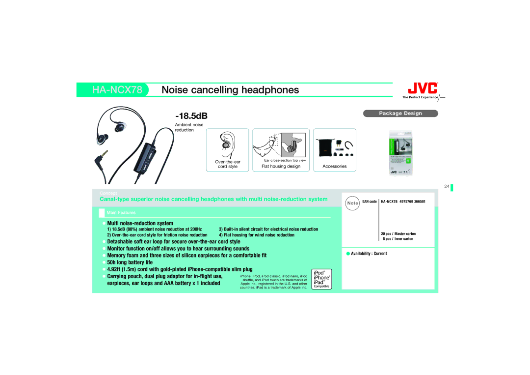 JVC HAS150AX, HAS150RN, HAS150PX, HAFX20RW, HA-F140-A, HAEBX85P, HA-EBX85-Z Multi noise-reduction system, 50h long battery life 