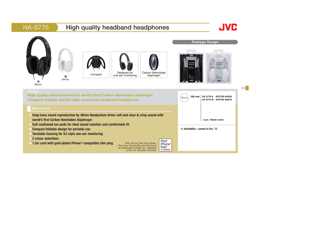 JVC HA-S650, HAS400W, HAS400B, HAFX40B, HAFX101R, HAFX5B, HAFX101B, HAFX101G, HA-S600-W HA-S770High quality headband headphones 