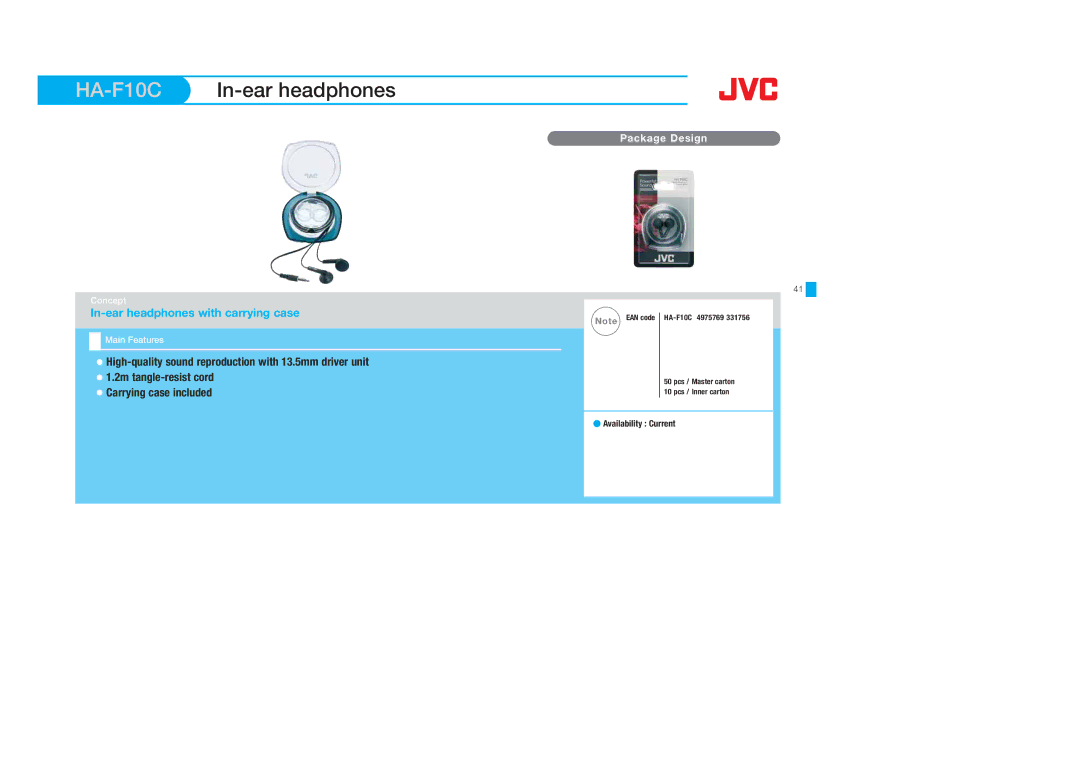 JVC HAEBR80B, HAS400W, HAS400B, HAFX40B, HAFX101R, HAFX5B, HAFX101B, HAFX101G, HA-S600-W, HA-FX5B, HA-S650 HA-F10CIn-ear headphones 