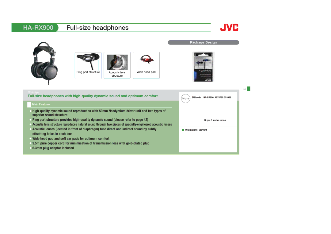 JVC HAS400B, HAS400W, HAFX40B, HAFX101R, HAFX5B, HAFX101B, HAFX101G, HA-S600-W, HA-FX5B, HA-S650 manual HA-RX900Full-size headphones 