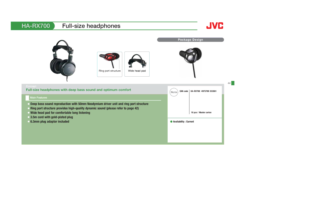 JVC HAFX40B, HAS400W, HAS400B, HAFX101R, HAFX5B, HAFX101B, HAFX101G, HA-S600-W, HA-FX5B, HA-S650 manual HA-RX700Full-size headphones 