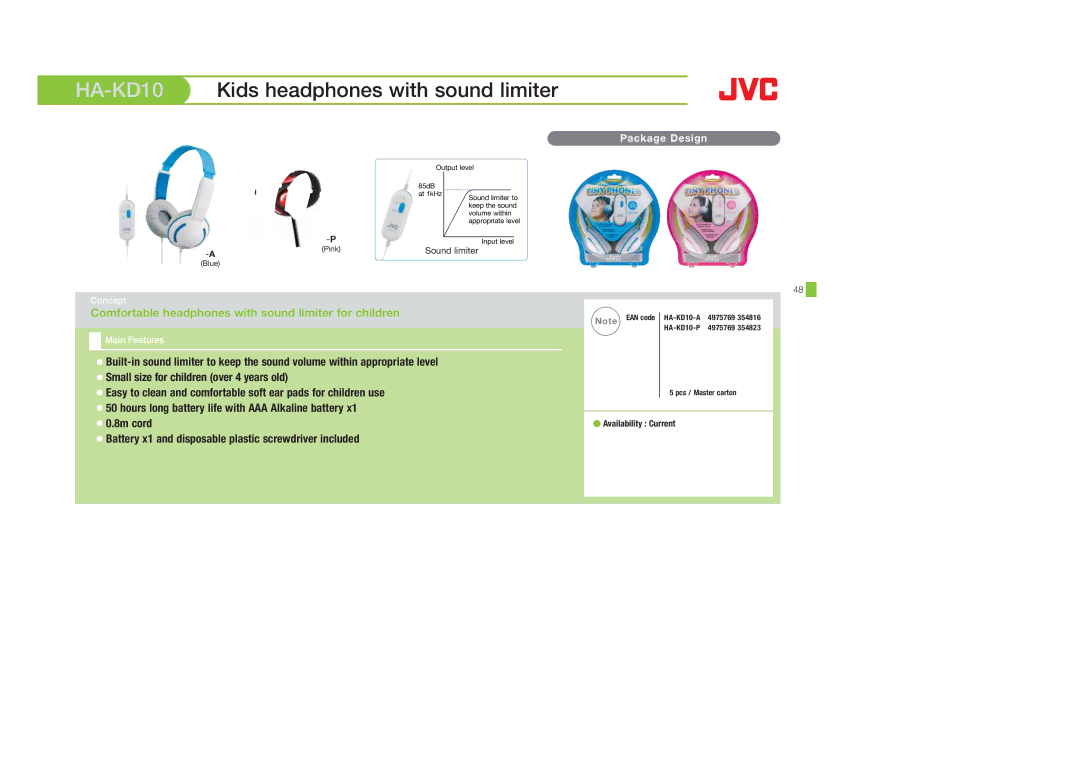 JVC HAFX101G, HAS400W HA-KD10Kids headphones with sound limiter, Comfortable headphones with sound limiter for children 