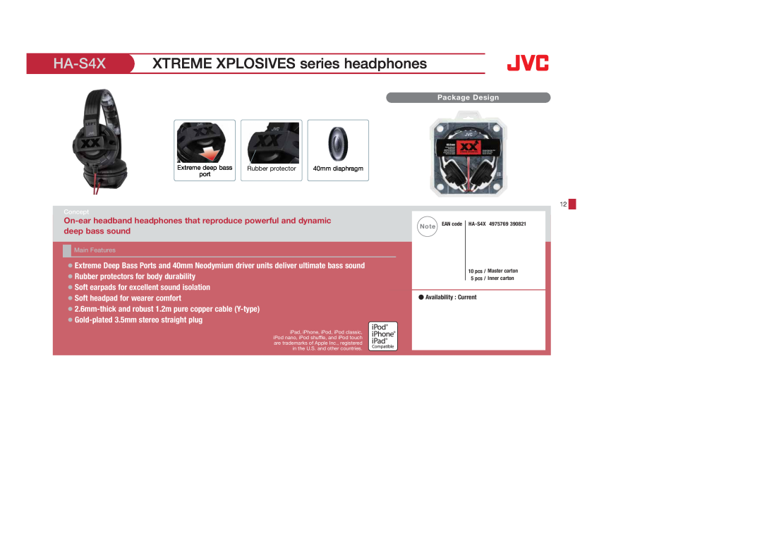 JVC HAEBX5B, HAS400W, HAS400B, HAFX40B, HAFX101R, HAFX5B, HAFX101B, HAFX101G, HA-FX5B HA-S4X, XTREME XPLOSIVES series headphones 