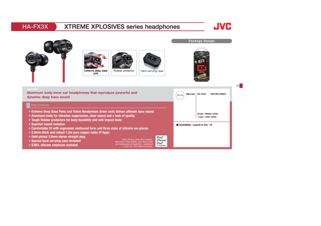 JVC HAEBR80B, HAS400W, HAS400B, HAFX40B, HAFX101R, HAFX5B, HAFX101B, HAFX101G, HAF10C HA-FX3X, XTREME XPLOSIVES series headphones 