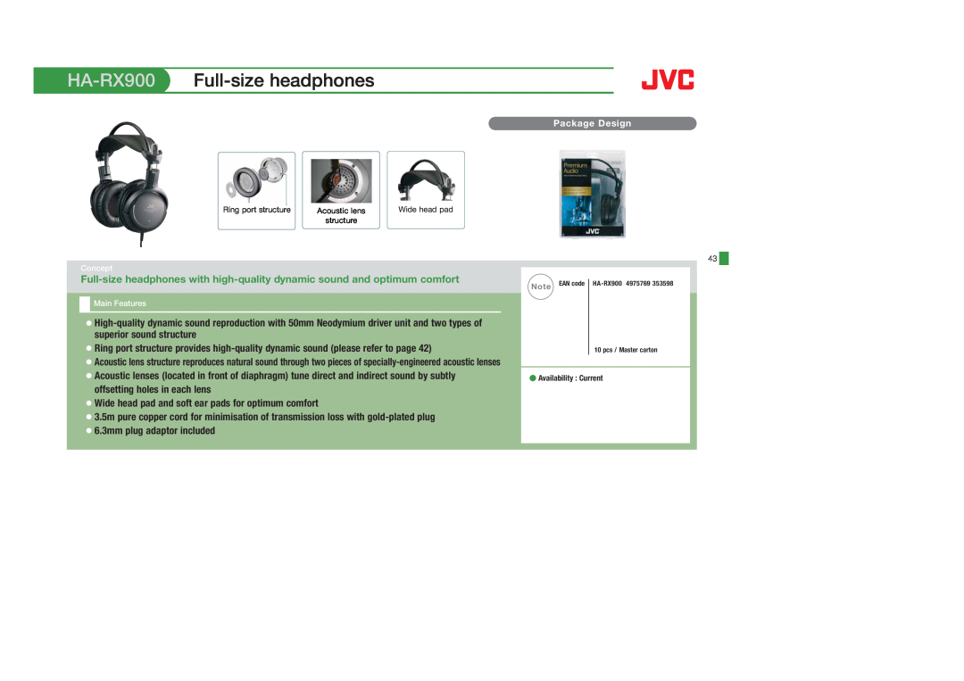 JVC HAS400B, HAS400W, HAFX40B, HAFX101R, HAFX5B, HAFX101B, HAFX101G, HA-S600-W, HA-FX5B, HA-S650 manual HA-RX900 Full-sizeheadphones 
