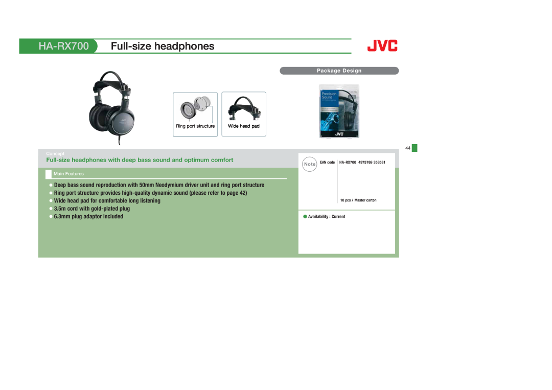JVC HAFX40B, HAS400W, HAS400B, HAFX101R, HAFX5B, HAFX101B, HAFX101G, HA-S600-W, HA-FX5B, HA-S650 manual HA-RX700 Full-sizeheadphones 