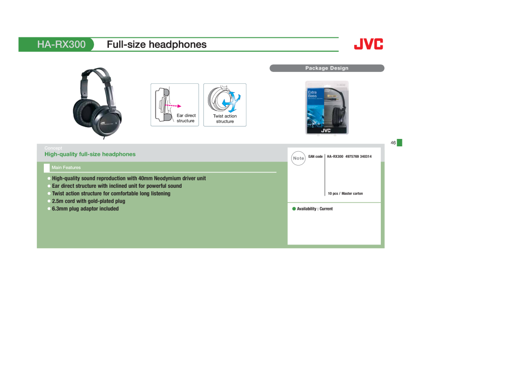 JVC HAFX5B, HAS400W, HAS400B, HAFX40B, HAFX101R, HAFX101B manual HA-RX300 Full-sizeheadphones, High-quality full-sizeheadphones 
