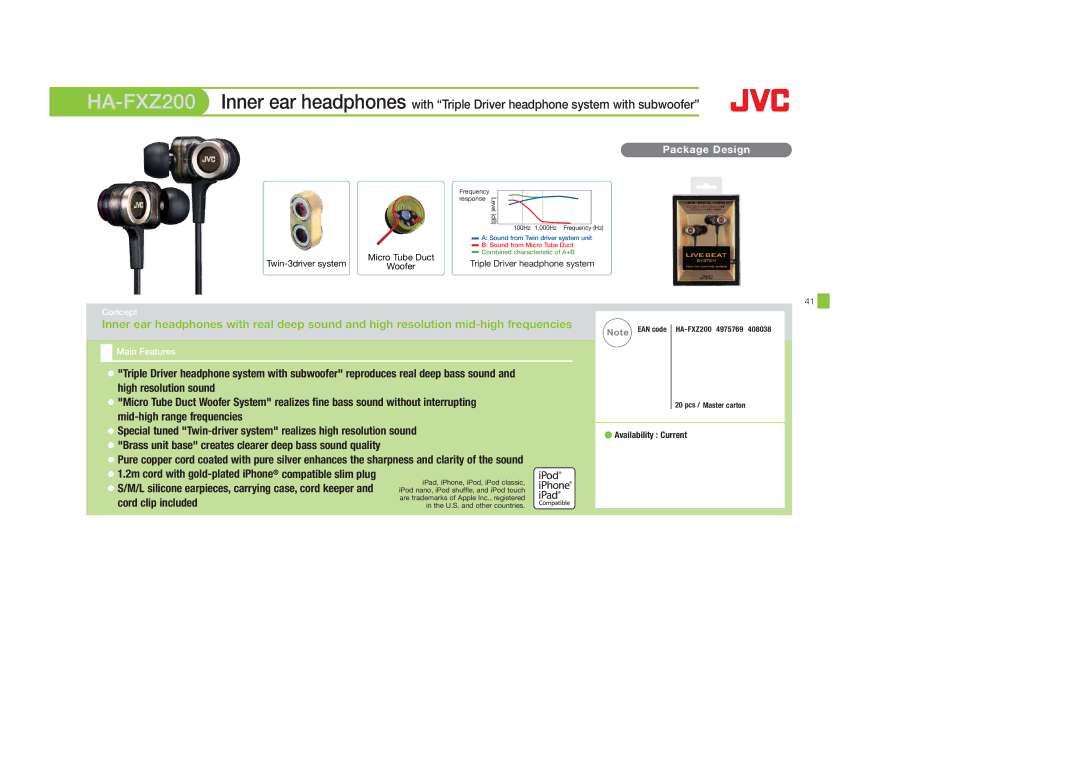 JVC HAFR201V High resolution sound, Mid-high range frequencies, Brass unit base creates clearer deep bass sound quality 