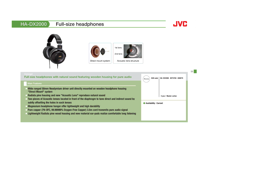 JVC HASR44X, HAS600A, HAFX8B HA-DX2000Full-size headphones, Direct Mount system, Subtly offsetting the holes in each lenses 