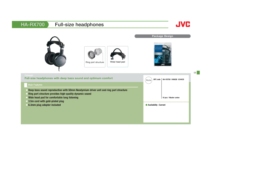 JVC HAFX8B, HASR44X, HAS600A, HAFX40R, HAFX30V, HAFX30A, HAFX22B, HASR500B, HAFX101B, HAFR36CT, HAFX5V HA-RX700Full-size headphones 