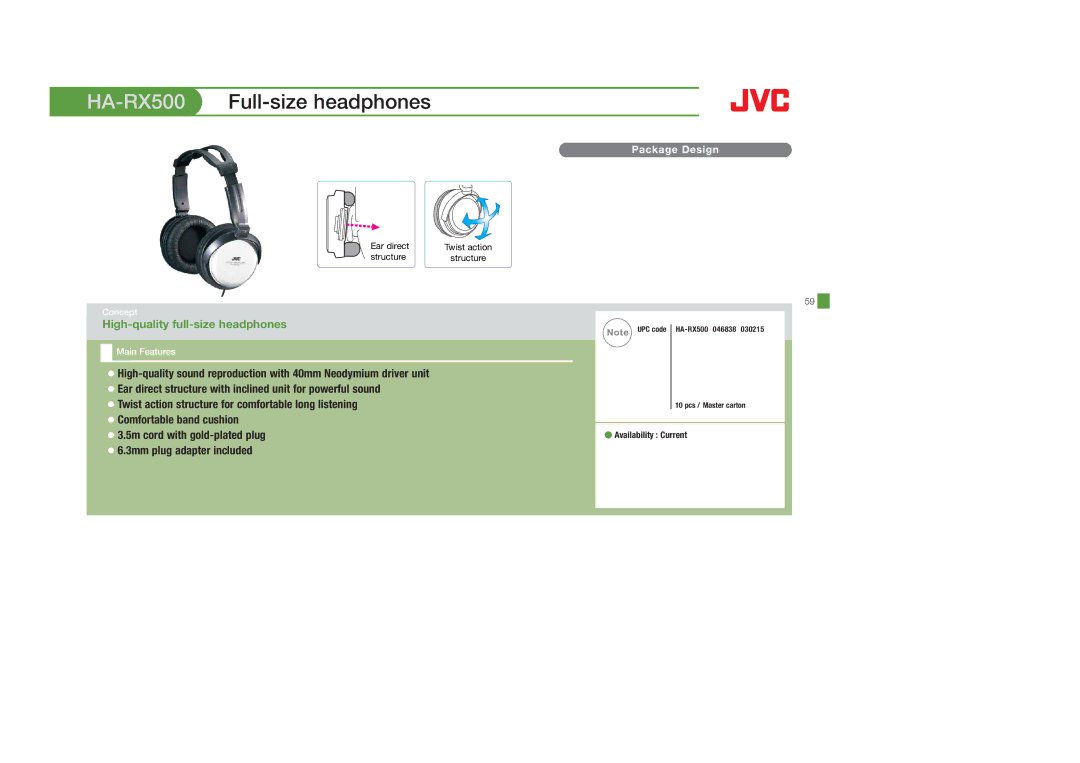 JVC HAFX40R, HASR44X, HAS600A, HAFX8B, HAFX30V, HAFX30A, HAFX5V HA-RX500Full-size headphones, High-quality full-size headphones 