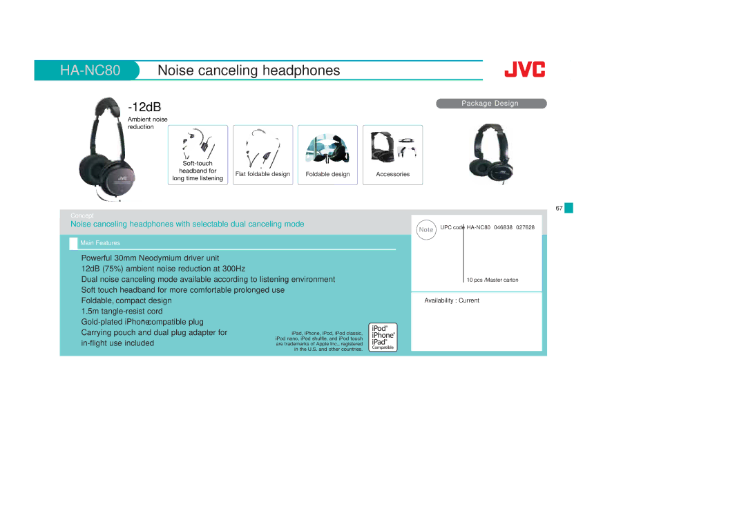 JVC HAFX5V, HASR44X, HAS600A, HAFX8B, HAFX40R, HAFX30V, HAFX30A, HAFX22B, HASR500B, HAFX101B HA-NC80, Noise canceling headphones 