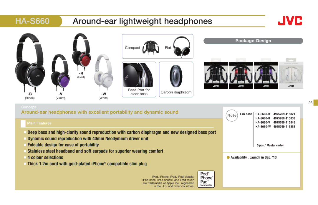 JVC HAS200B, HAFX8Z HA-S660Around-ear lightweight headphones, Thick 1.2m cord with gold-plated iPhone compatible slim plug 