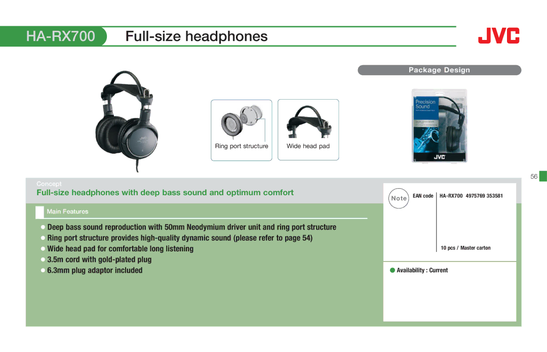 JVC HASR500W, HAS660W, HAS660B, HARX500, HAFX8Z, HAS200B, HAEB75B manual HA-RX700Full-size headphones 