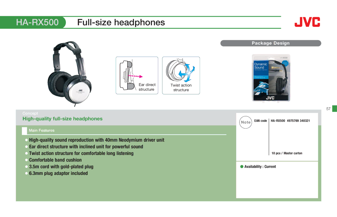 JVC HAS660W, HASR500W, HAS660B, HARX500, HAFX8Z, HAS200B manual HA-RX500Full-size headphones, High-quality full-size headphones 