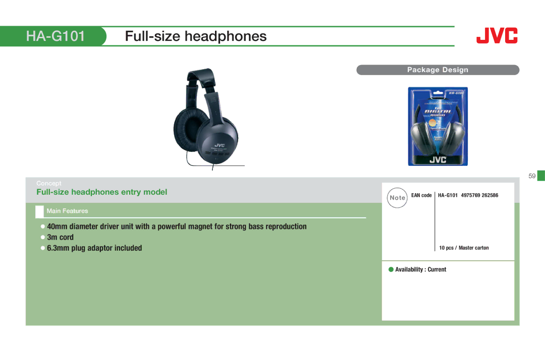 JVC HARX500, HASR500W, HAS660W, HAS660B, HAFX8Z, HAS200B, HAEB75B HA-G101Full-size headphones, Full-size headphones entry model 