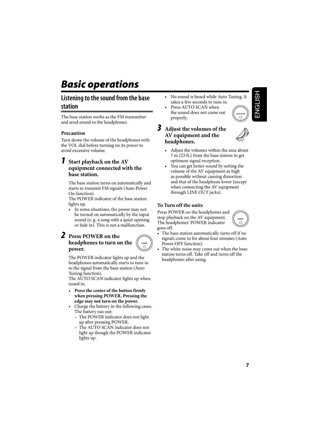 JVC HA-W600RF, HAW600RF manual Basic operations, Listening to the sound from the base station 