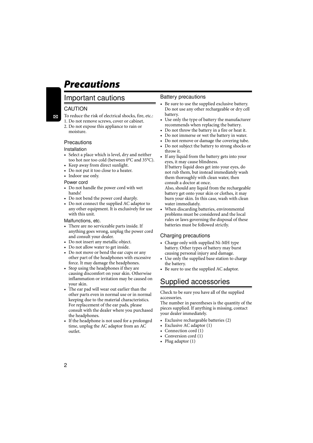 JVC HA-W600RF, HAW600RF manual Precautions 