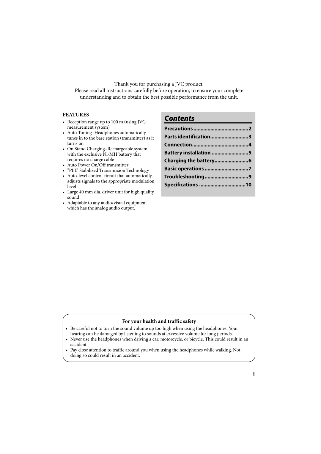 JVC HA-W600RF, HAW600RF manual Contents 