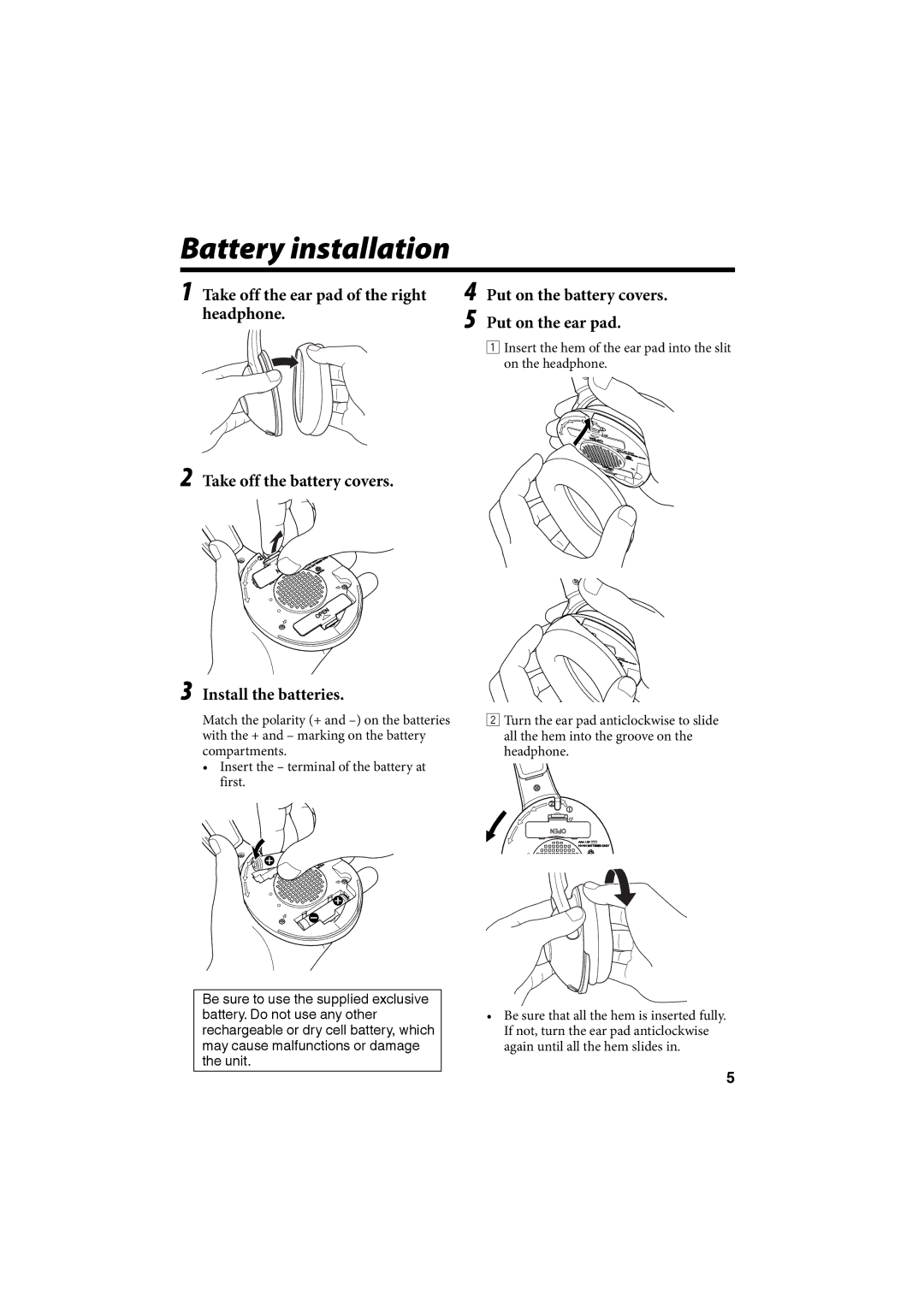 JVC HA-W600RF, HAW600RF manual Battery installation 