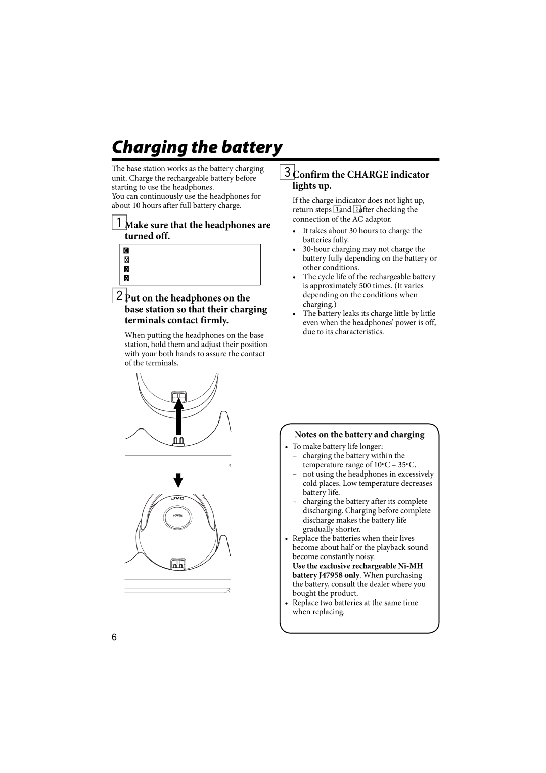 JVC HAW600RF, HA-W600RF manual Charging the battery 