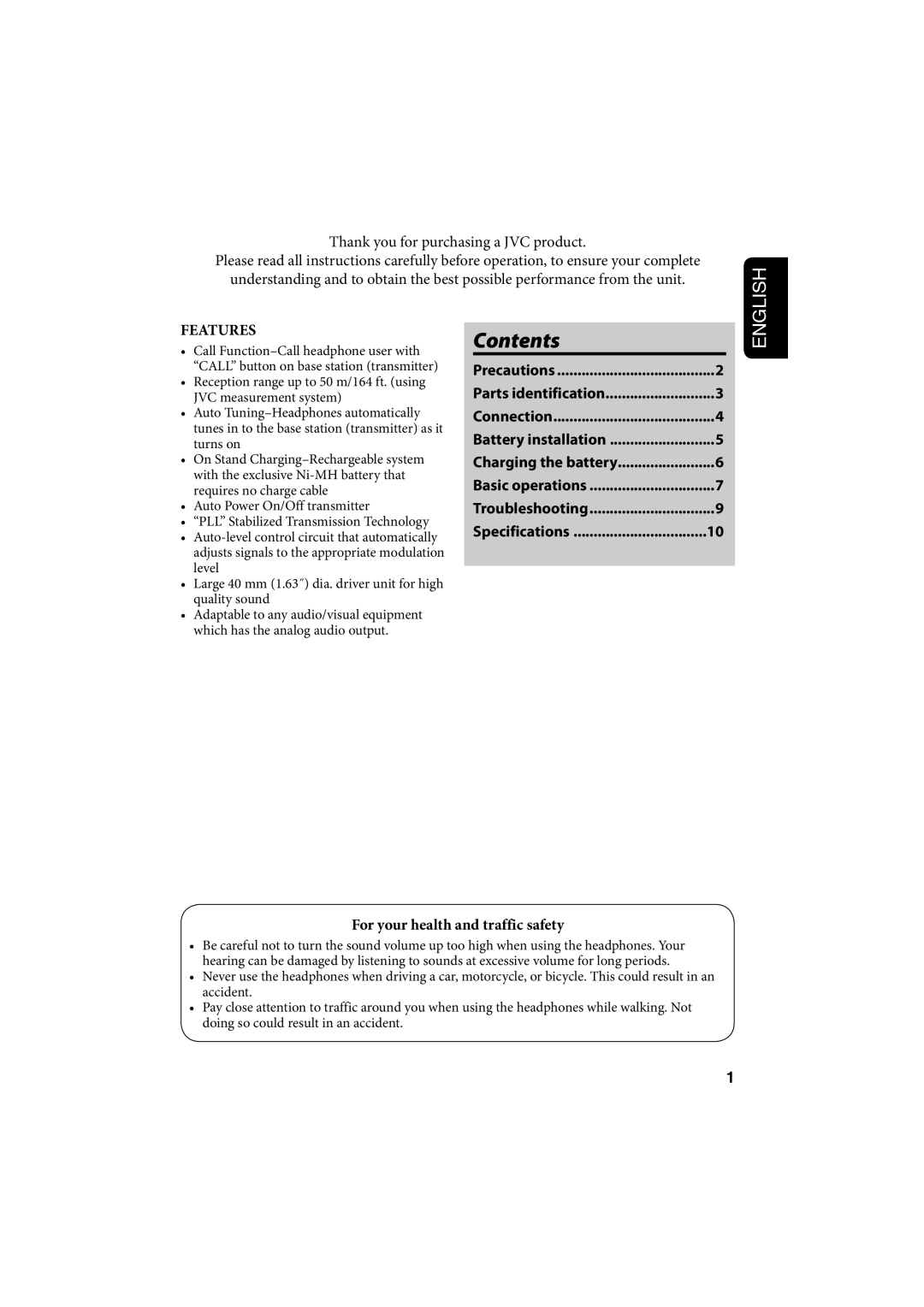 JVC HA-W600RF, HAW600RF manual Contents 